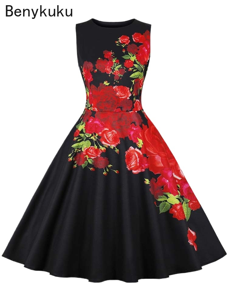 French Vintage Floral Midi Dress - Jaren 1950 Vintage Zomerjurk Vrouwen Elegante