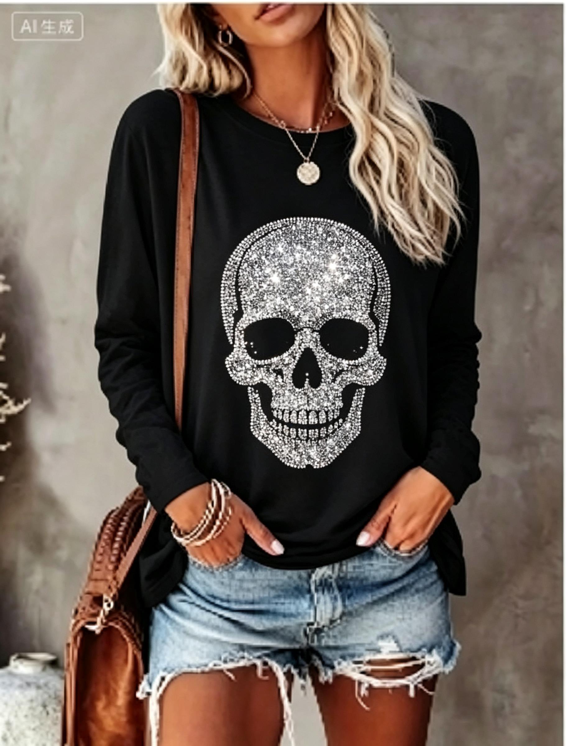 Blouses - Dames T-shirt met lange mouwen, gesimuleerde