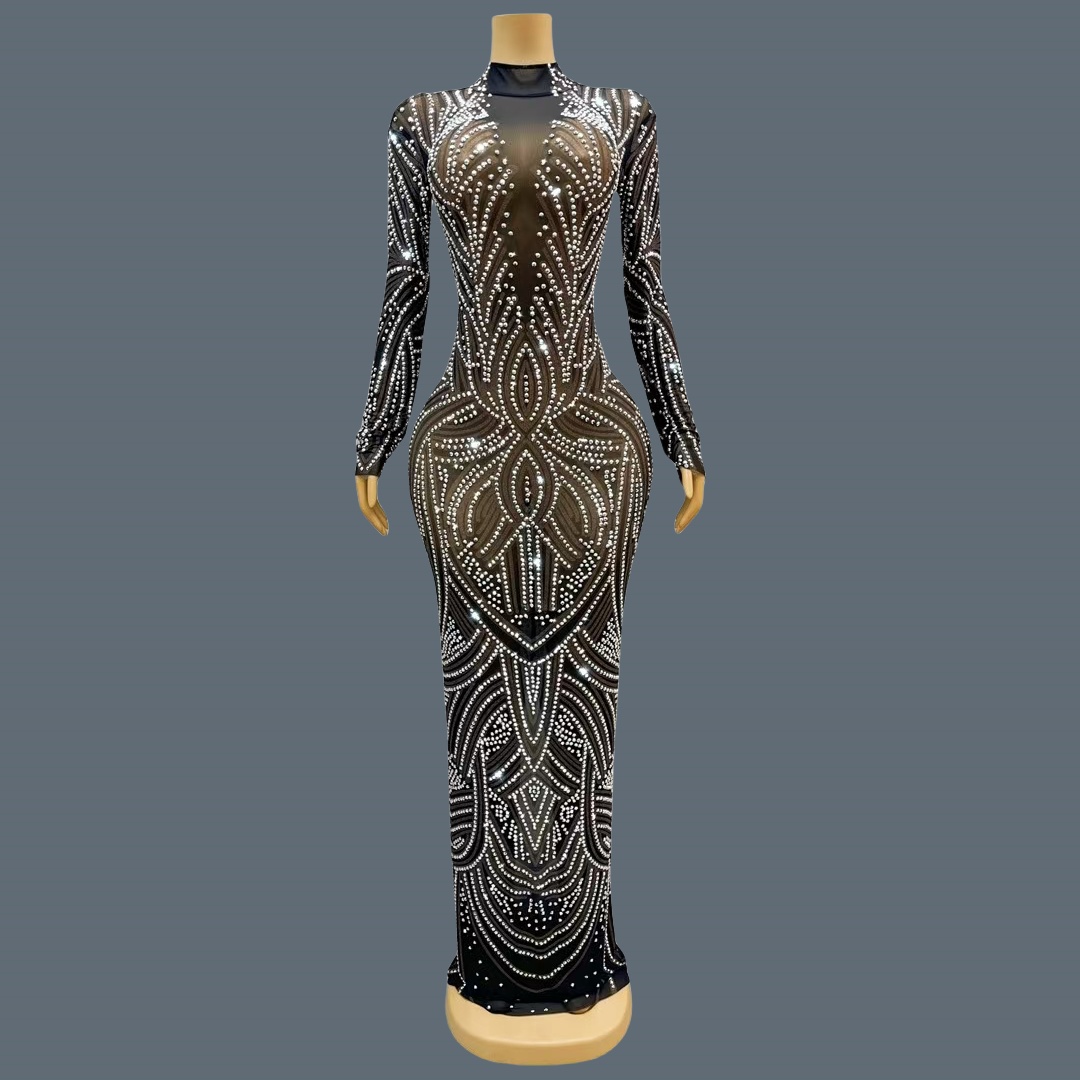 Sparkly Rhinestone Club Party Dress - Zwarte, nieuwe stijl, glinsterende avondjurk met
