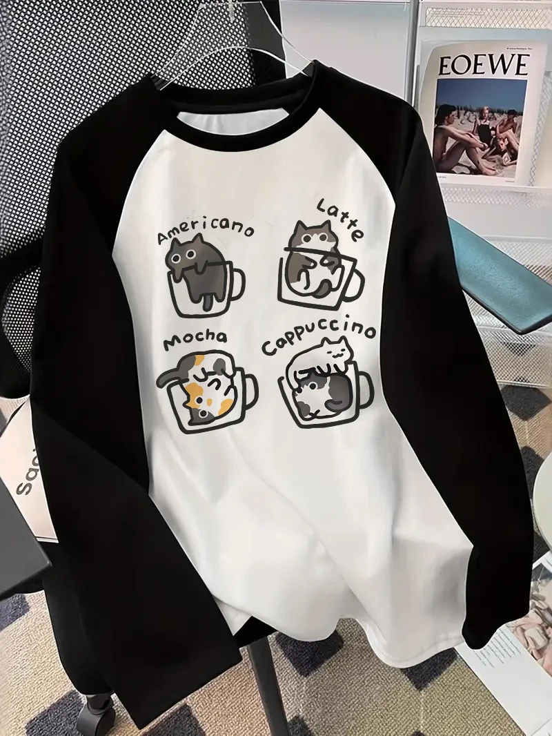 Blouses - Coffee Cat T-shirt met lange mouwen,