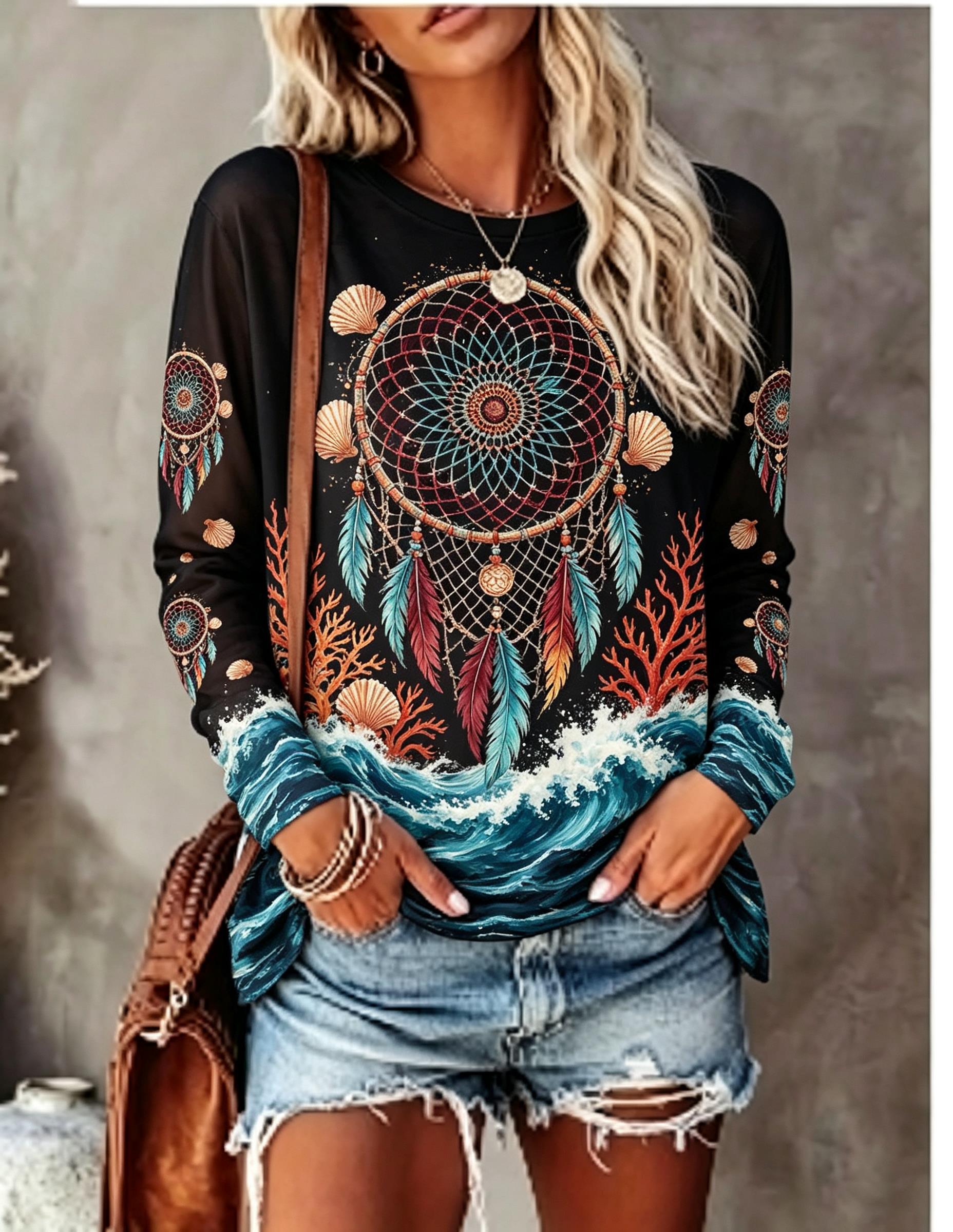 Dames T-shirt met ronde hals e - Blouses recensie en prijs