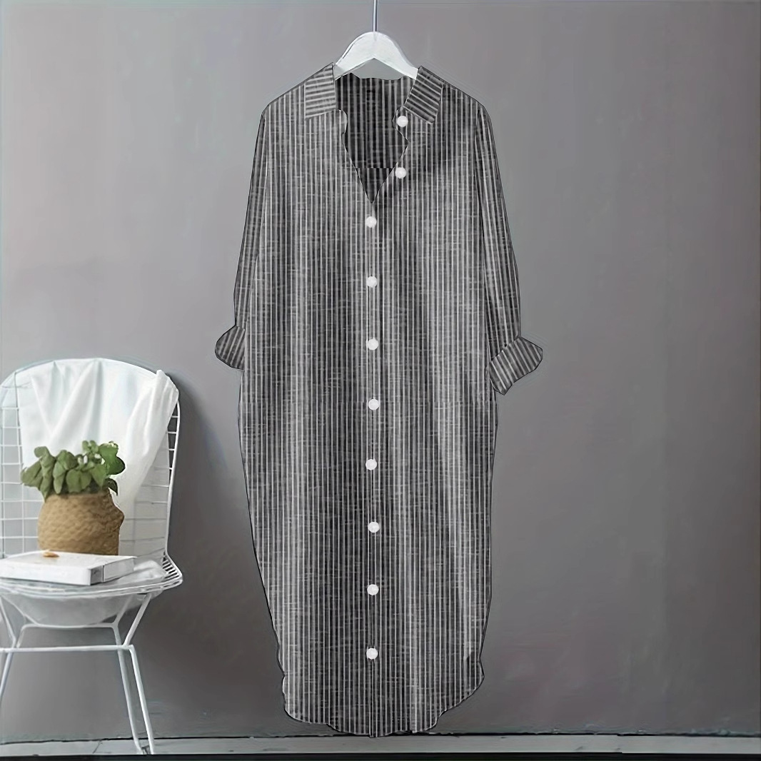 Vintage katoenen linnen gestre - Casual Loose Linen Shirt Dress recensie en prijs