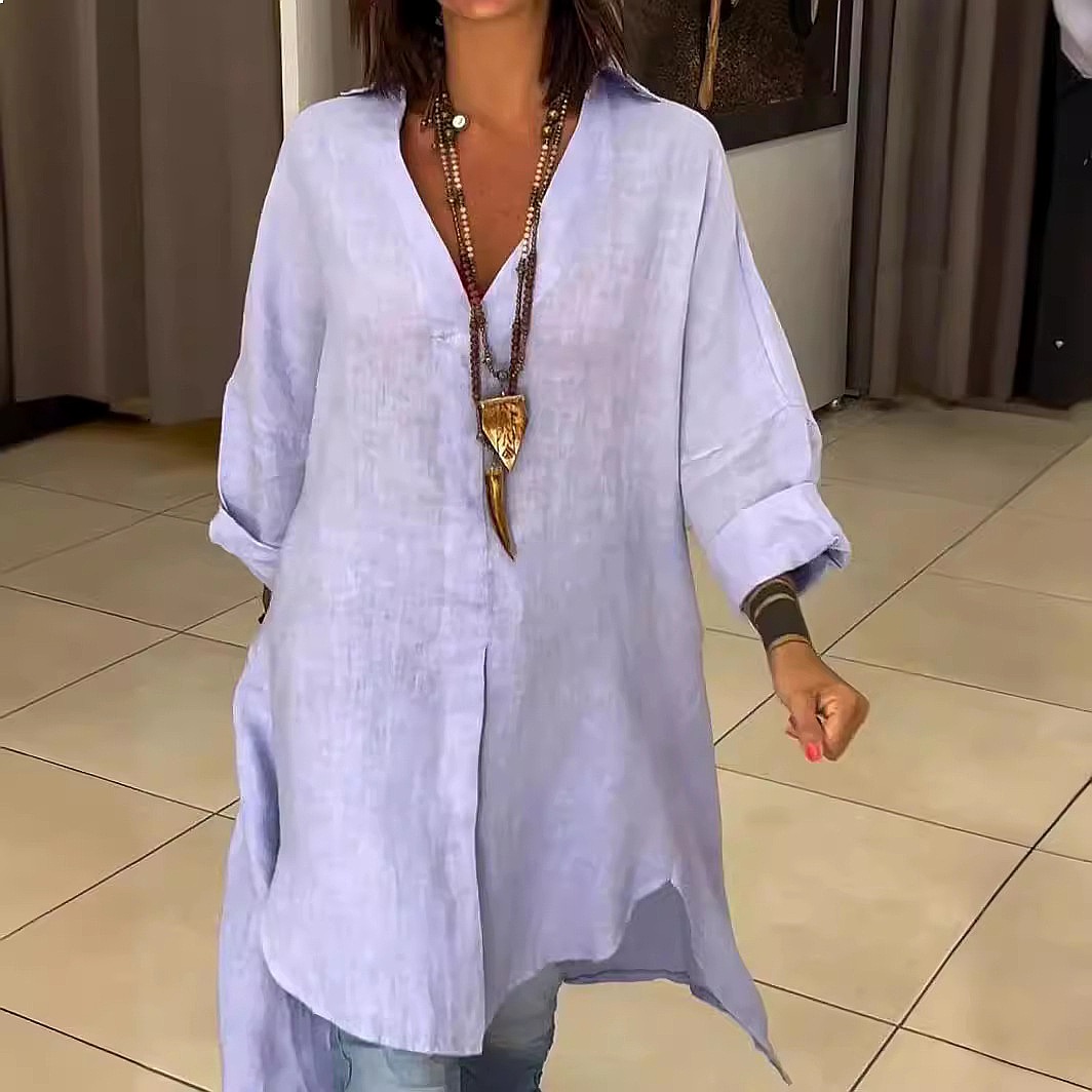 Dames linnen overhemdjurk, los - Casual Loose Linen Shirt Dress recensie en prijs